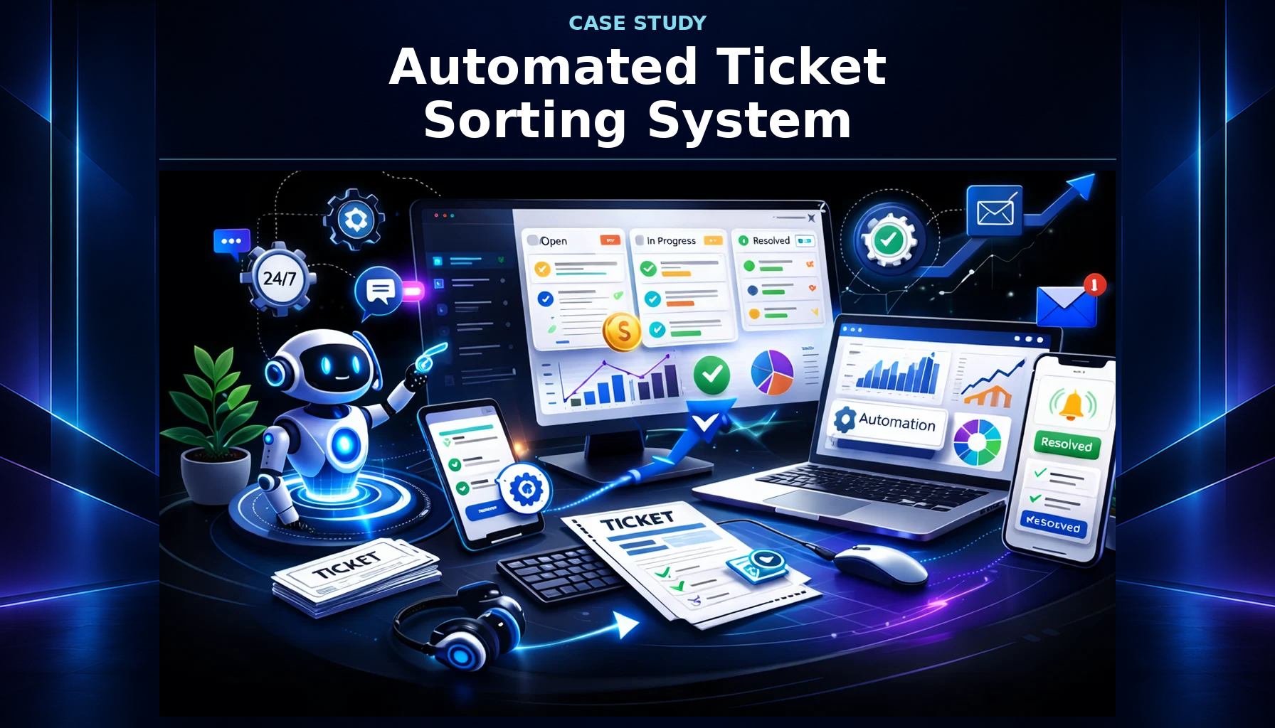 Automated Ticket Sorting System case-study cover with the original illustration preserved.