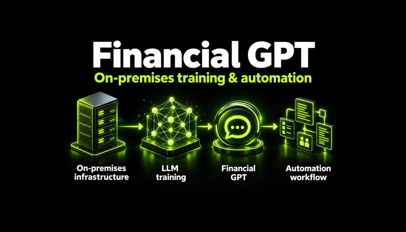 Conceptual Financial GPT infrastructure, on-premises training and document automation case-study cover.