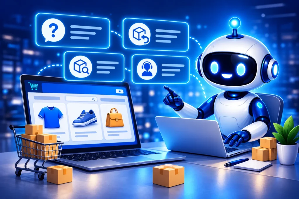 Fictional retail chatbot supporting order questions, returns and staff handoffs.