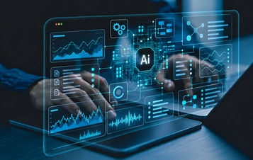 Illustrative AI analysis workspace with source and review panels.
