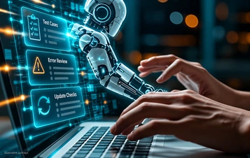 Anonymous hands and robotic assistance illustrating appointment workflow review.