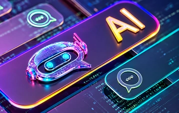 Illustrative chatbot integration tiles with a glowing AI symbol.