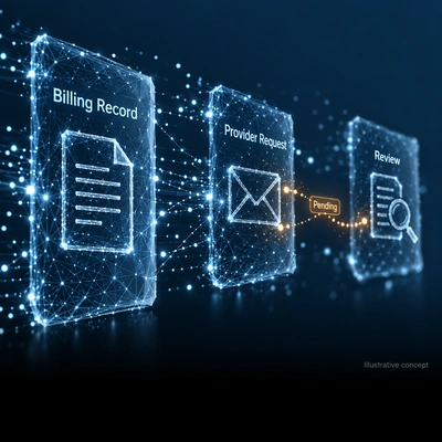 Illustrative billing records and provider requests awaiting specialist review.