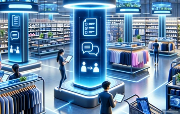 Fictional retail workspace with connected task-review interfaces.