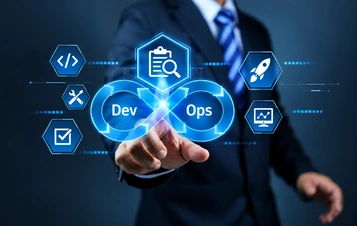 Illustrative development and operations collaboration workflow.