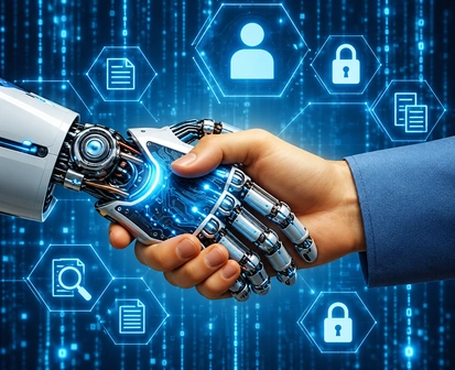 Illustrative human and AI collaboration with access and review controls.
