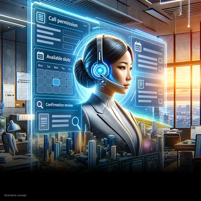 Fictional assistant reviewing permitted appointment calls and available slots.