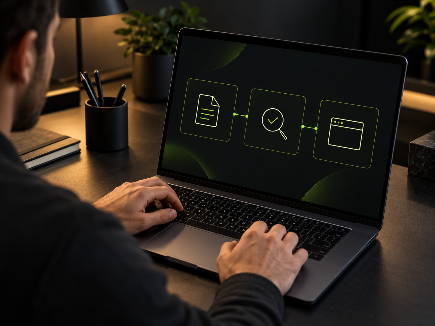 Laptop showing a document review and application workflow.