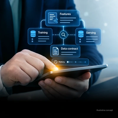 Feature definitions and data contracts connecting training and serving workflows.