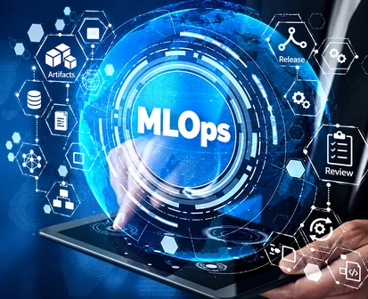Conceptual MLOps hub connecting versioned artifacts, release and operational review.